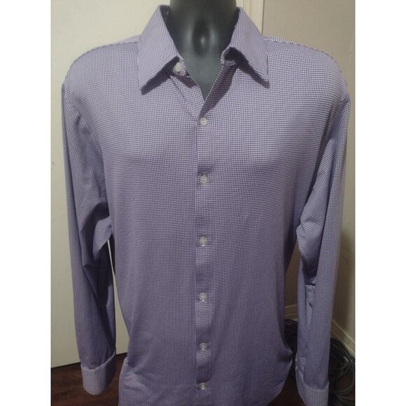 Men's Mizzen+Main LS Purple White Check Dress Button Shirt Size 2XL Trim Fit - Picture 1 of 10